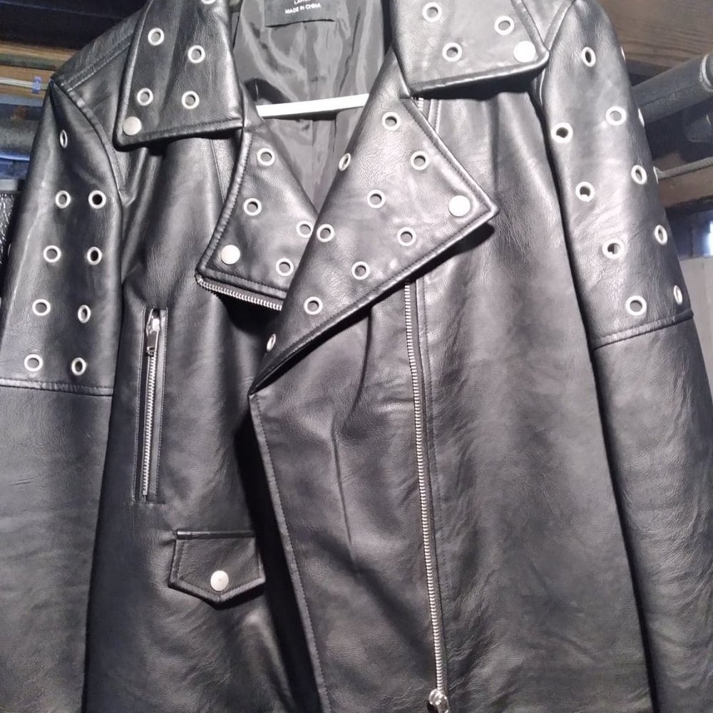 black fake leather jacket with studs